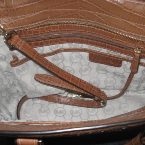 Michael Kors Denim/Tan Leather Satchel with Gold Tone Hardware - Picture 4 of 5